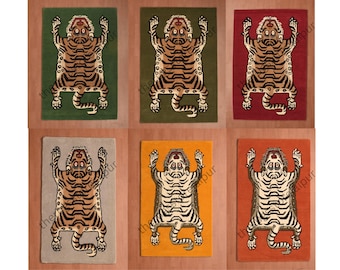 Handtufted Rectangle Tibetan Tiger Rug Room Decor White & Gold Color Tigre, Animal Carpet