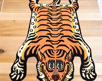 Handgetuft wollen tijgertapijt, diervorm, 3 x 5 ft