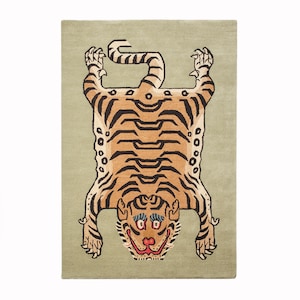 The Rugs Store Green Rectangle Tibetan tiger Shape Soft & high pile Large Wool Rug for Meditation and Yoga Carpet Tibetan Tiger Rug