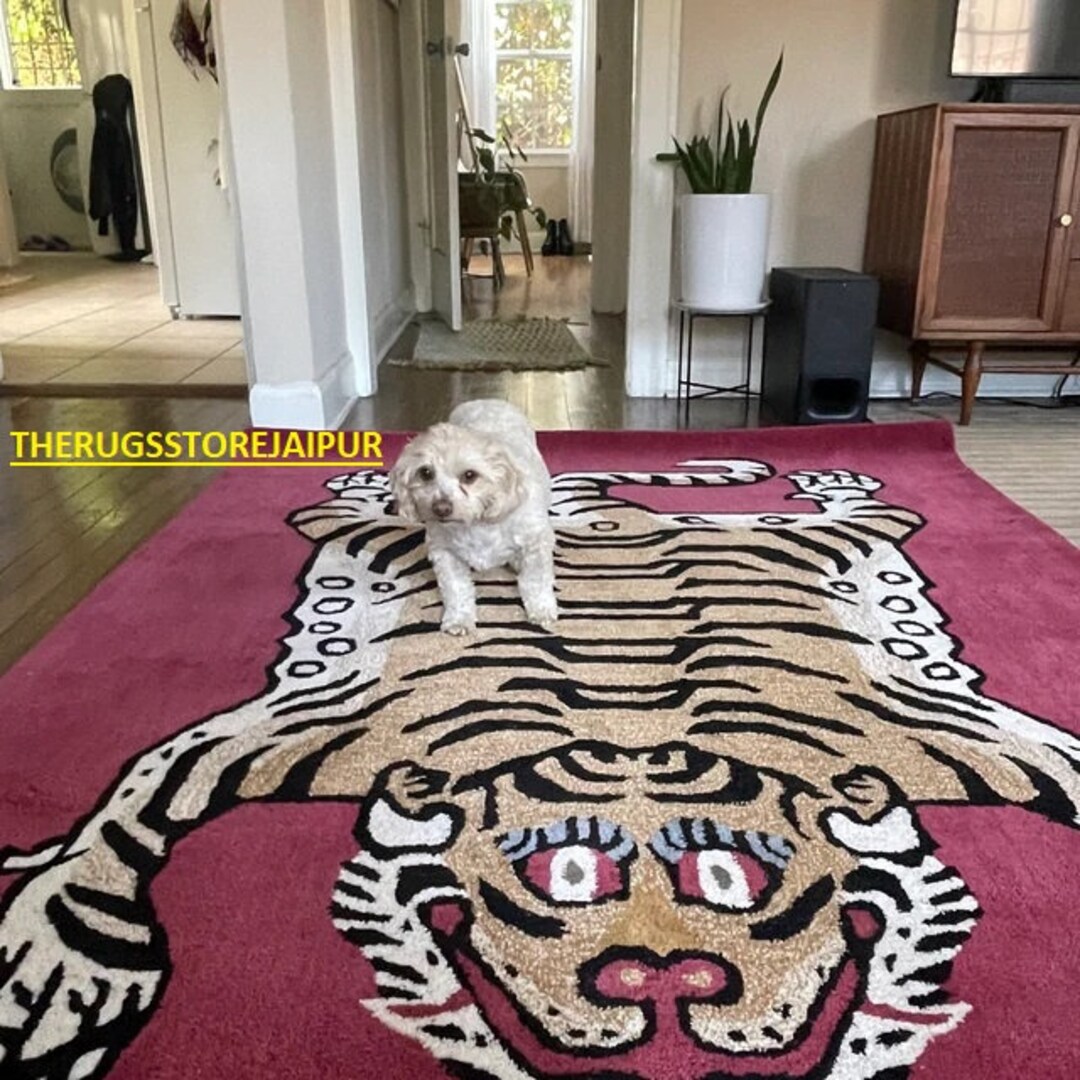 Timboon Rug Hand Tufted Wool Tibetan Tiger Rug, Maroon Tassels, Soft High Pile ...