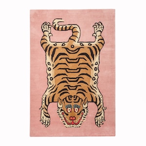 Handtufted Rectangle Tibetan Tiger Rug Animal print Pink Color Tibetan Tiger Rug, Rugs on Sale with Free Shipping Luxurious Home Decor