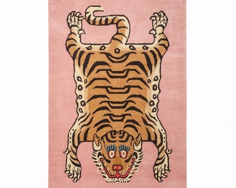 Handtufted Rectangle Tibetan Tiger Animal print Pink Color Tibetan Tiger Multiple Sizes Room Decoration Rug With Free Shipping