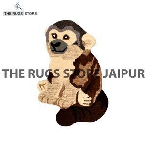 Handmade gift Animal Rug Hand Tufted Monkey Rug Carpet for Home Decor, Living Room, Bedroom, Playroom, Guest Room Anti-Slip Cotton Backing