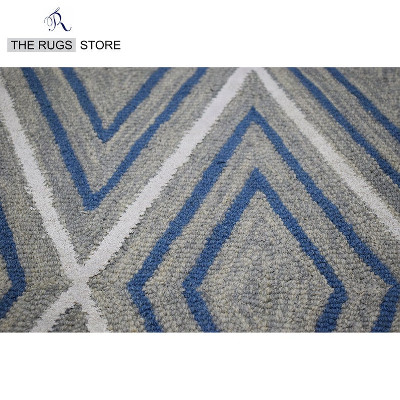 Hand tufted Wool Geometric Design Rug with Soft Pile of Grey & Blue Rug Luxurious Home Decor Ellington Rug Aesthetic Rug Artistic Rug living room rug