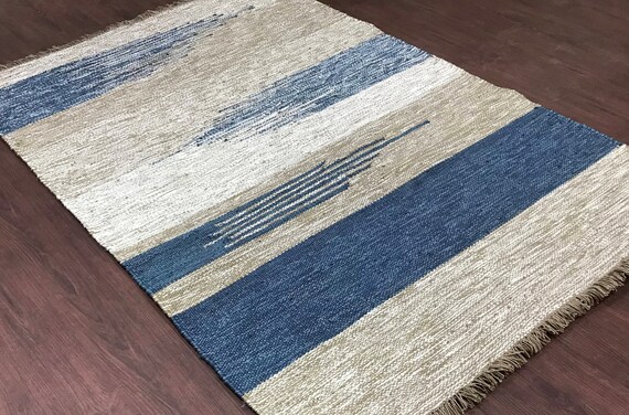 Hand Woven Flat Weave Pet Yarn Polyester Light Weight Indoor