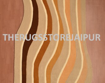 Striped Rug Hand Tufted Wool Area Carpet Modern Design Natural Dyes Custom Size