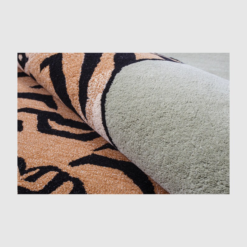 The Rugs Store Green Rectangle Tibetan tiger Shape Soft & high pile Large Wool Rug for Meditation and Yoga Carpet Tibetan Tiger Rug