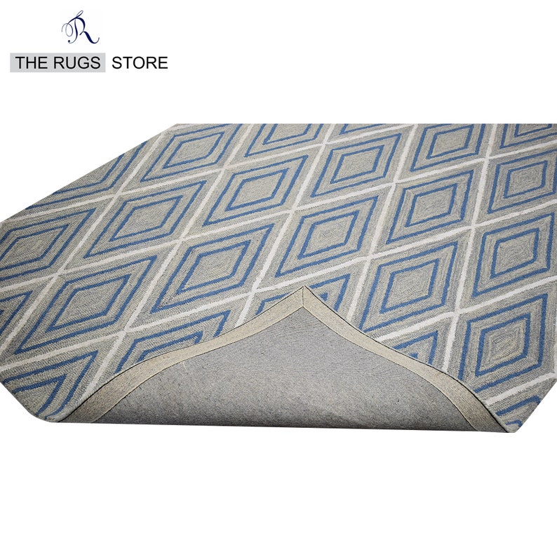 Hand tufted Wool Geometric Design Rug with Soft Pile of Grey & Blue Rug Luxurious Home Decor Ellington Rug Aesthetic Rug Artistic Rug living room rug