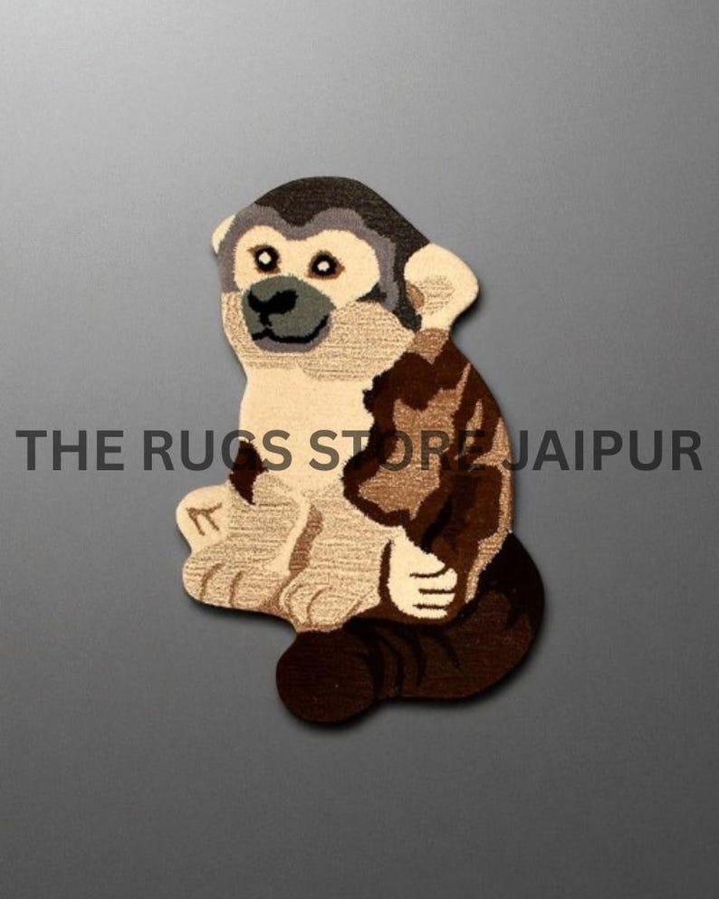 Hand-Tufted Wool Monkey Rug, Animal Rug, Nursery Decor, Custom Size Available image 1