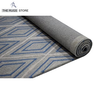 Hand tufted Wool Geometric Design Rug with Soft Pile of Grey & Blue Rug Luxurious Home Decor Ellington Rug Aesthetic Rug Artistic Rug living room rug