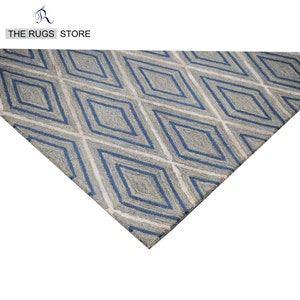 Hand tufted Wool Geometric Design Rug with Soft Pile of Grey & Blue Rug Luxurious Home Decor Ellington Rug Aesthetic Rug Artistic Rug living room rug