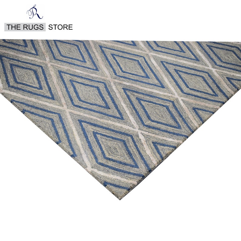 Hand tufted Wool Geometric Design Rug with Soft Pile of Grey & Blue Rug Luxurious Home Decor Ellington Rug Aesthetic Rug Artistic Rug living room rug