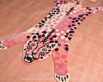 Pink Panther Tibetan Tiger Rug Hand made Tufted Woolen Skin Rug Perfect living room kids room bedroom 3x5 feet Rug Good Friday gifts for her