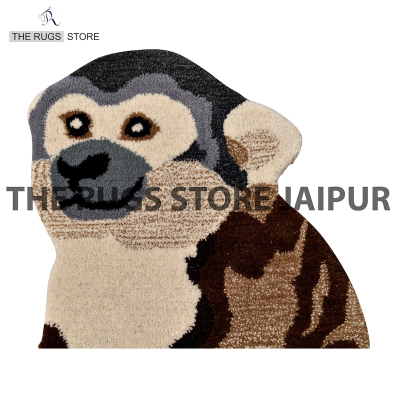Handmade gift Animal Rug Hand Tufted Monkey Rug Carpet for Home Decor, Living Room, Bedroom, Playroom, Guest Room Anti-Slip Cotton Backing