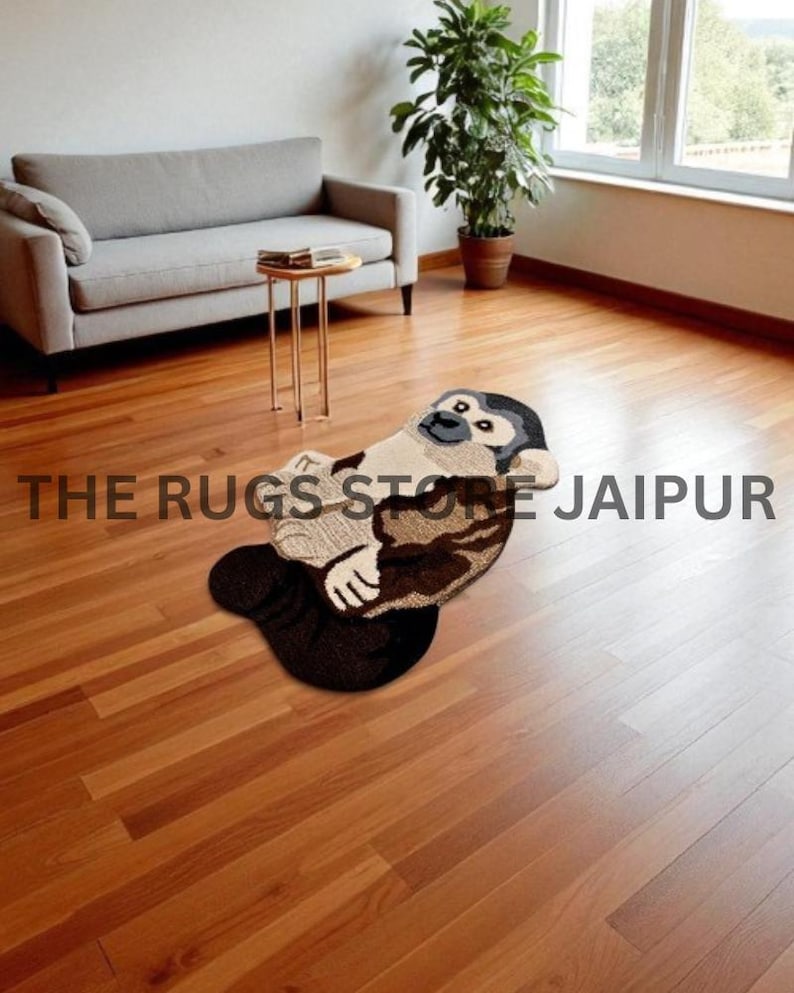 Hand-Tufted Wool Monkey Rug, Animal Rug, Nursery Decor, Custom Size Available image 2