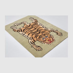 The Rugs Store Green Rectangle Tibetan tiger Shape Soft & high pile Large Wool Rug for Meditation and Yoga Carpet Tibetan Tiger Rug