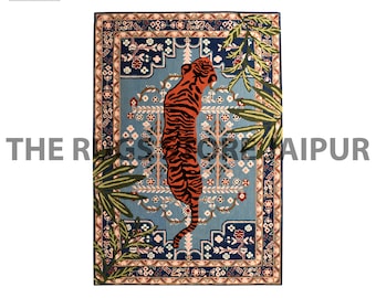 Animal Print Rug  Hand-Tufted Colorful Jaipur Tiger Carpet Custom Sizes Available