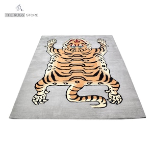 Alfombra tibetana rectangular hecha a mano con forma de tigre Alfombra tibetana con forma de tigre El mejor regalo para papá Decoración lujosa para el hogar Alfombra estética Ellington