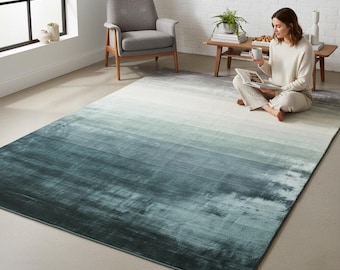 Modern Ombré Area Rug, Handloom Tencel Silk Soft Shiny Solid Rectangular Living Room Rugs
