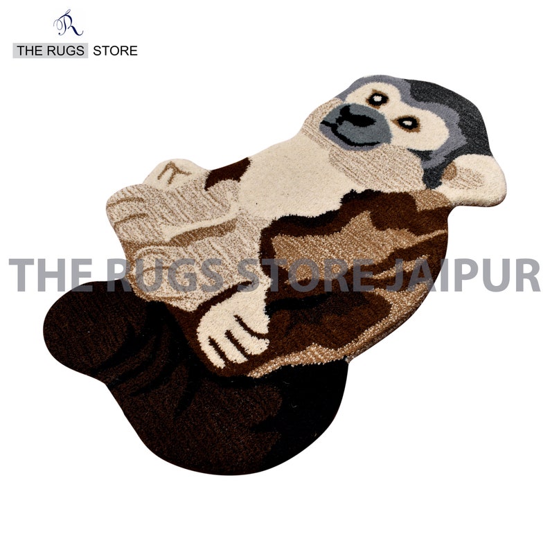Handmade gift Animal Rug Hand Tufted Monkey Rug Carpet for Home Decor, Living Room, Bedroom, Playroom, Guest Room Anti-Slip Cotton Backing