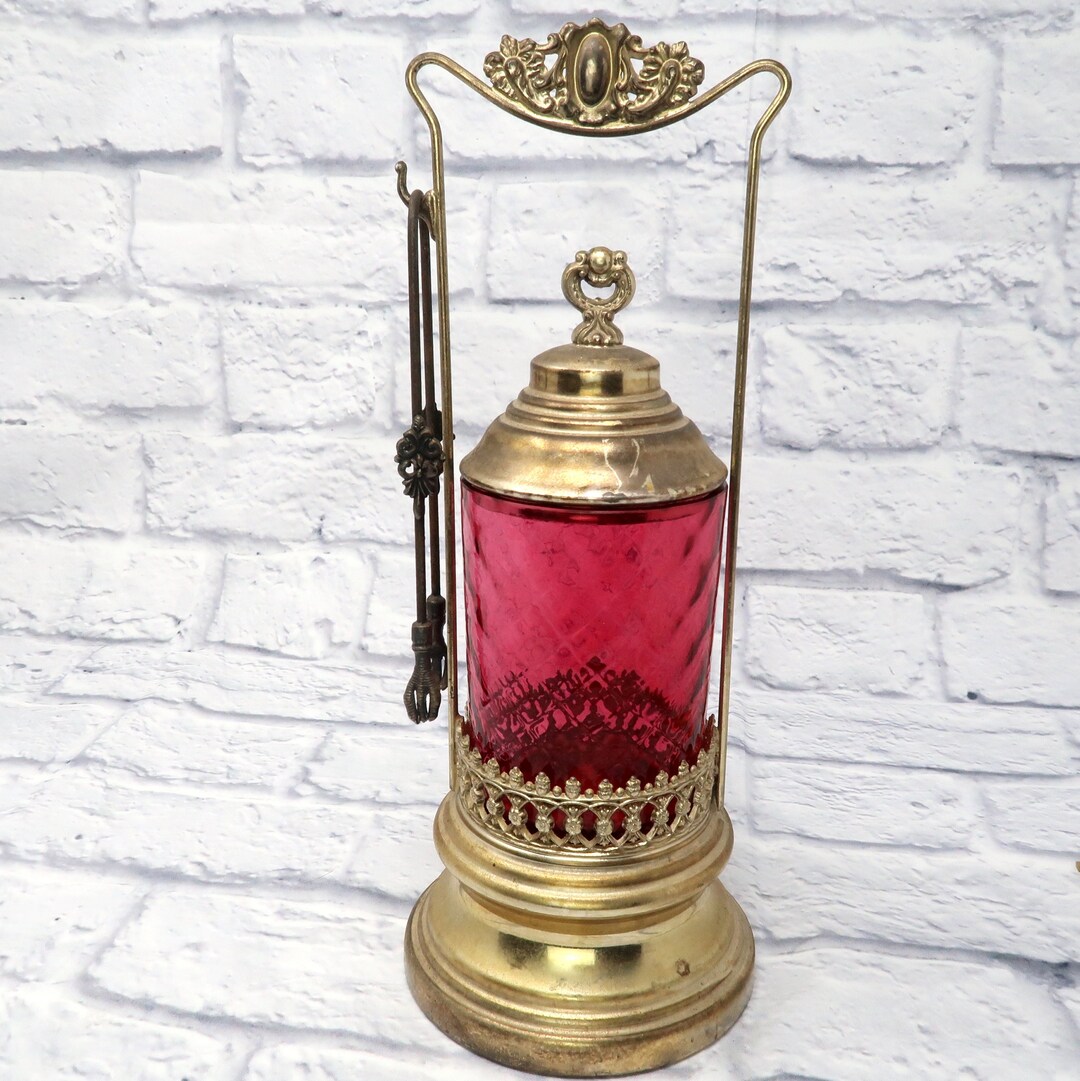 Antique Pickle Cruet Cranberry Glass EPBM Carrier Etsy