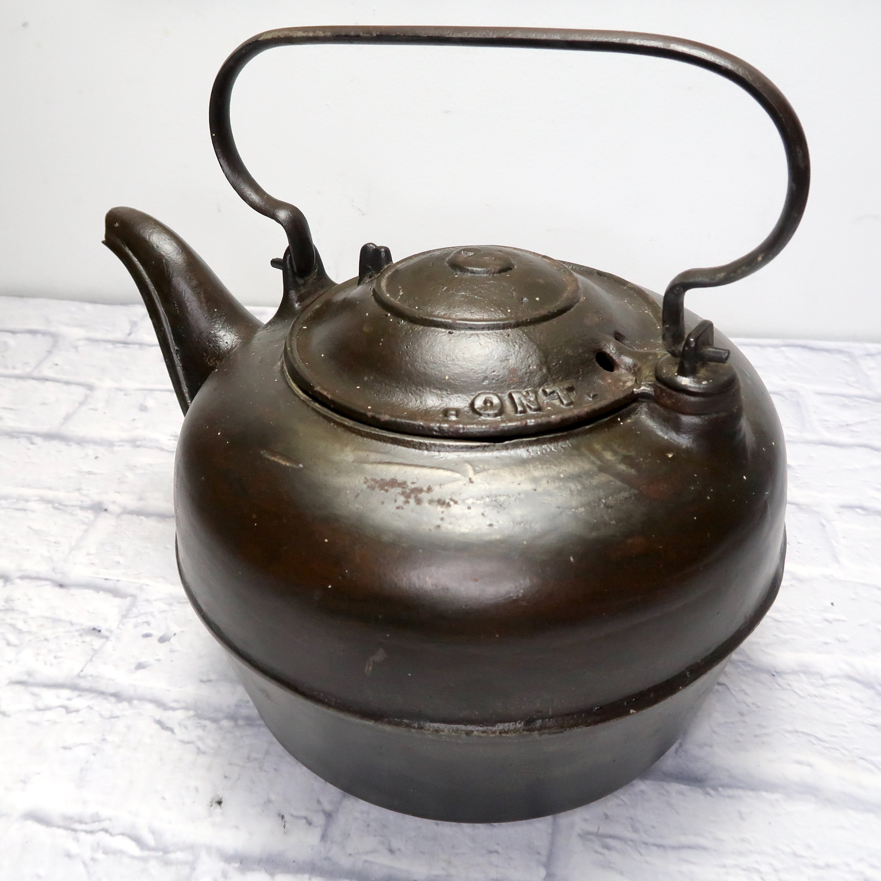 Antique Very Large Cast Iron Wrought Tea Kettle