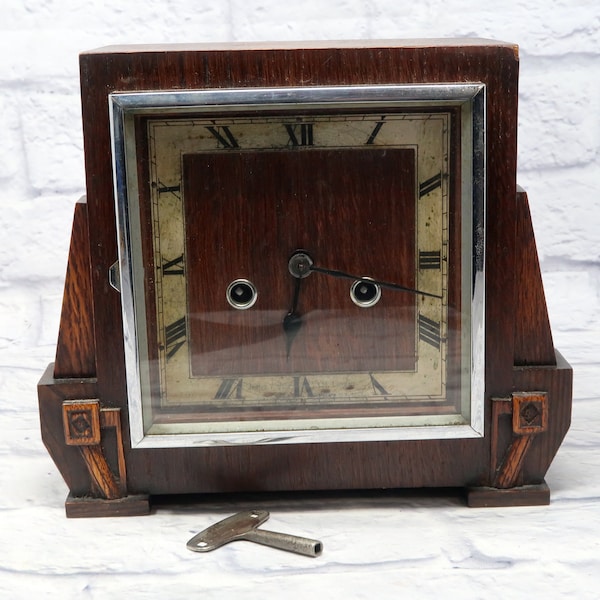 1930s ART DECO Clock James Walker Co Wooden Case Keeps Time but no Chime