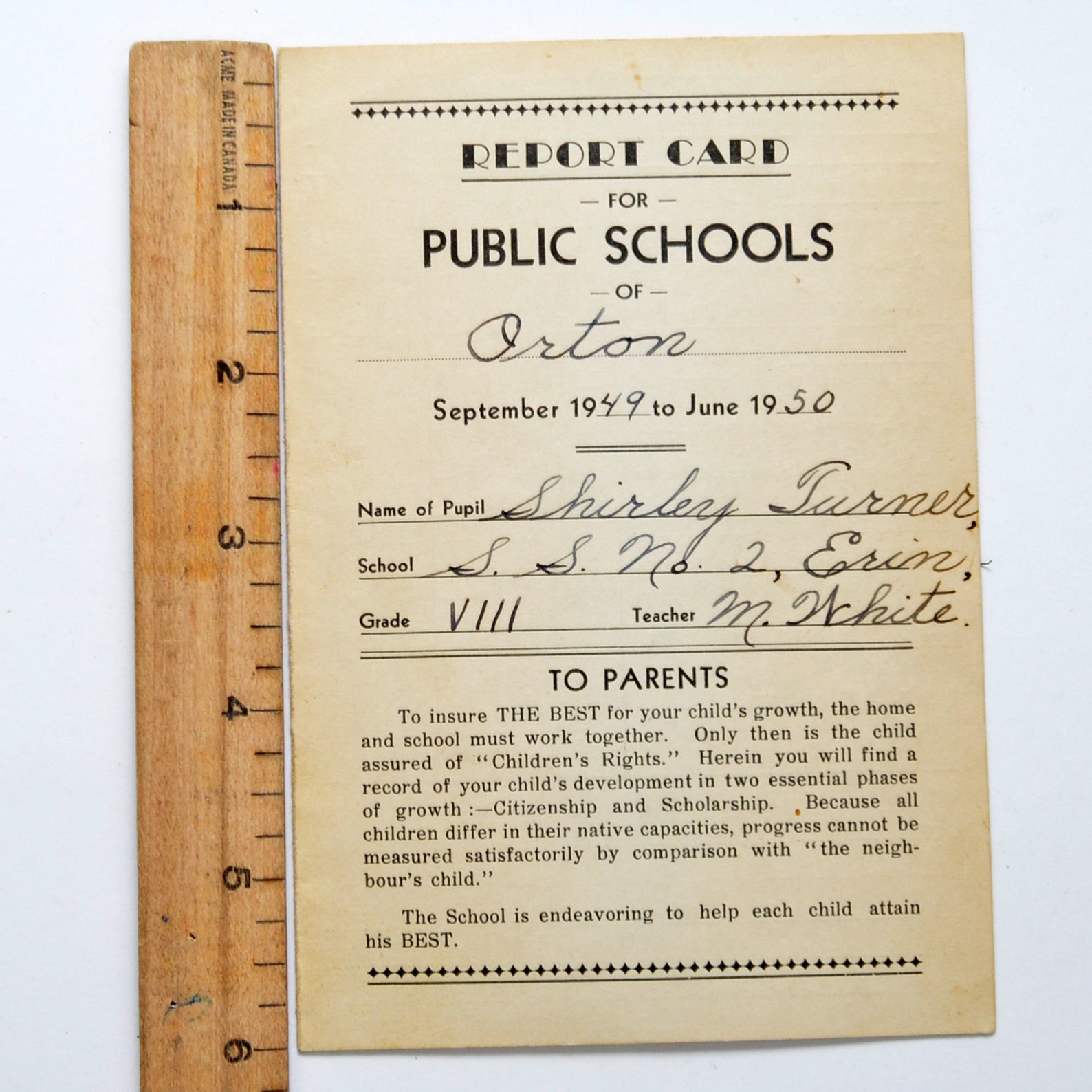 Vintage 1950 Report Card For Public School SS No 2 Erin Etsy