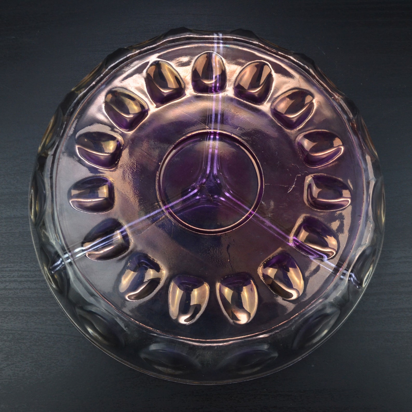 Vintage Purple Carnival Glass Large Bowl Divided Candy Dish Etsy