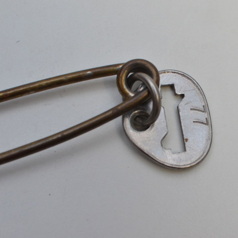 Vintage Large Key Tag Numbered Safety Pin Keychain 77