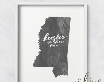 Keesler Air Force Base Watercolor Mississippi State Art Print- Instant Digital Download - USAF Decor- Keesler AFB