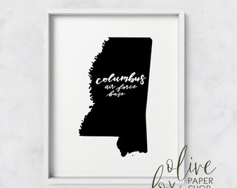 Columbus Air Force Base Solid Mississippi State Art Print- Instant Digital Download - USAF Decor- Columbus AFB
