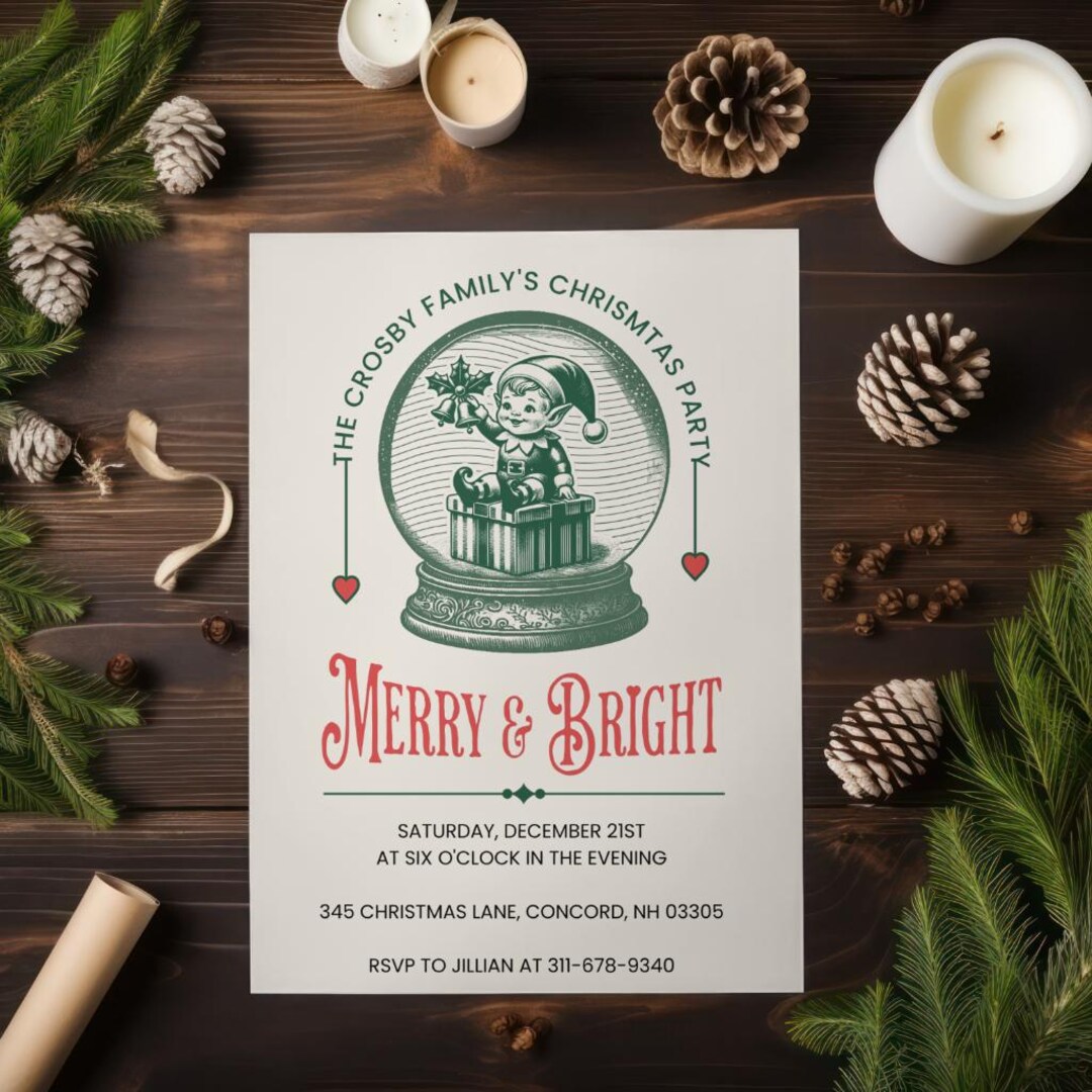 Vintage Christmas Party Invitation Editable Template for Digital ...