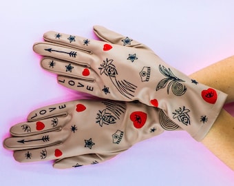 Elegant vegan leather mocco gloves | Leather gloves with custom embroidery design | Personilized gift