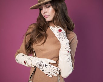 Embroidered Vegan Leather Opera Gloves | Custom Design