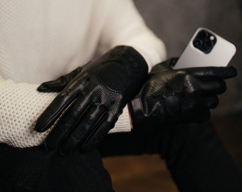 Schwarze vegane Lederhandschuhe für Männer | Individualisierbares Lederaccessoire für Männer | Persönliches Design Männer formale Handschuhe | Ukrainische Marke