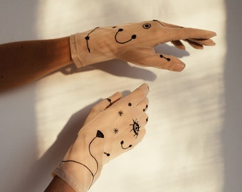 Gestickte Netzhandschuhe mit abstraktem Muster Dehnbare Spitze Fahren Designer Handschuhe | Unisex ästhetische schiere benutzerdefinierte Handschuhe