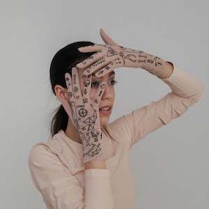 Artistic mesh gloves | Personal design embroidered gloves | Fashion party gloves with abstract pattern | Unique style trendy accessories