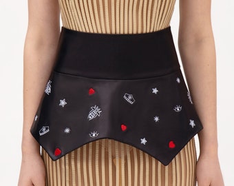 Embroidered Vegan Leather Corset Belt | Custom Peplum Waist Belt