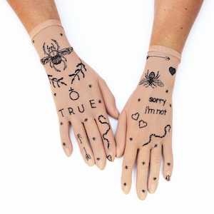 FREE GIFT | Sheer mesh stretchy gloves with custom embroidery | Designer party gloves | Comfy everyday driving gloves