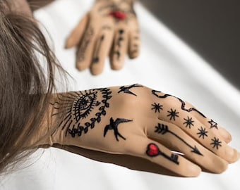 Nude Mesh-Armstulpen mit Allsehendes Auge-Stickerei | Party Zubehör