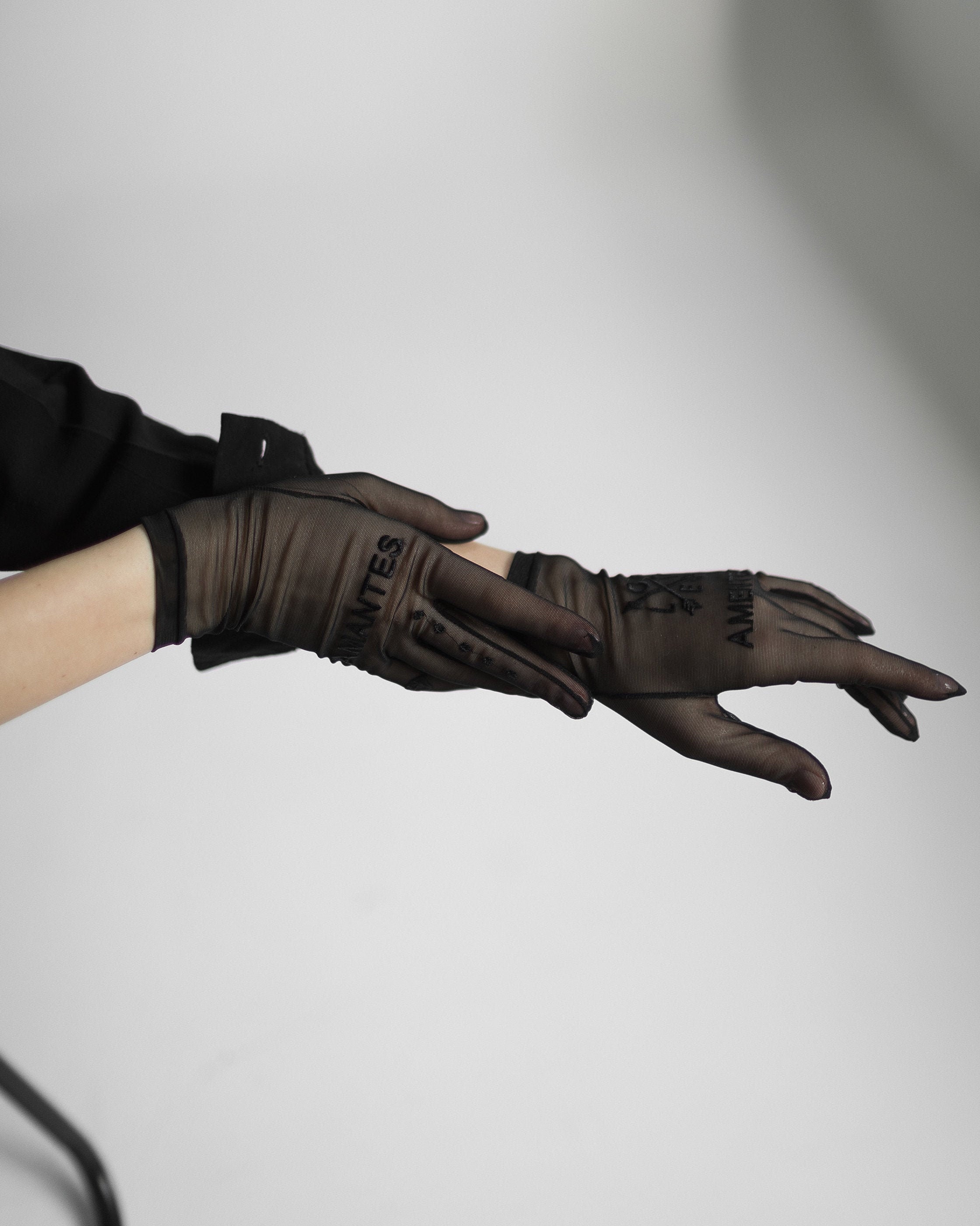 Gucci black GG logo macramé lace gloves