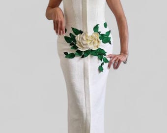 weißes Korsett Midi Kleid | Retro Floral Off-Shoulder Brautkleid
