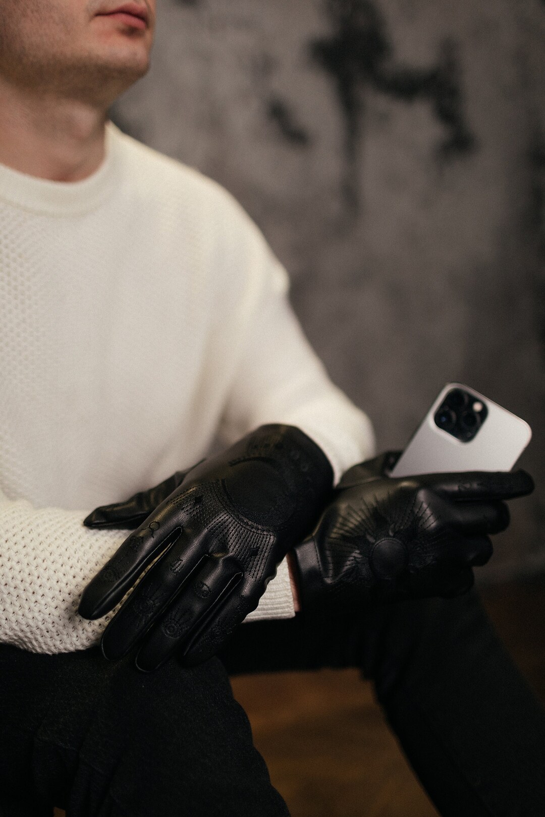 Black Vegan Leather Gloves for Men Customisable Leather Accessories for