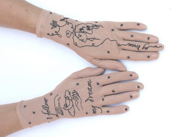 Embroidered Mesh Gloves | Nude Beige, Custom Design