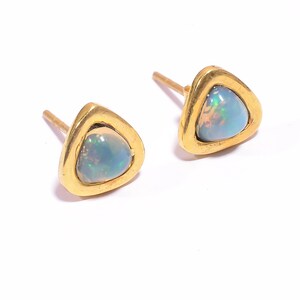 Natural Ethiopian Opal Stud Earrings | Sterling Silver Minimalist Gemstone Stud | Vermeil Gold over Silver Studs | Dainty Earrings for Her