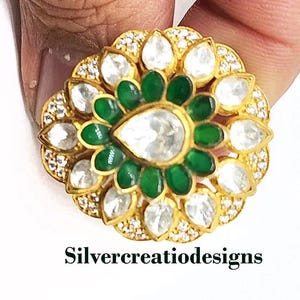 Sterling Silver Moissanite Statement Ring, Vintage Emerald Cocktail Ring, Antique Handmade Jewelry, Wedding Gift for Her