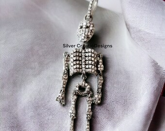 Halloween Skull Diamond Hanging Skeleton Handmade Pendant Halloween Wear Bones Charm Pendant 925 Sterling Silver Diamond Skull Pendant