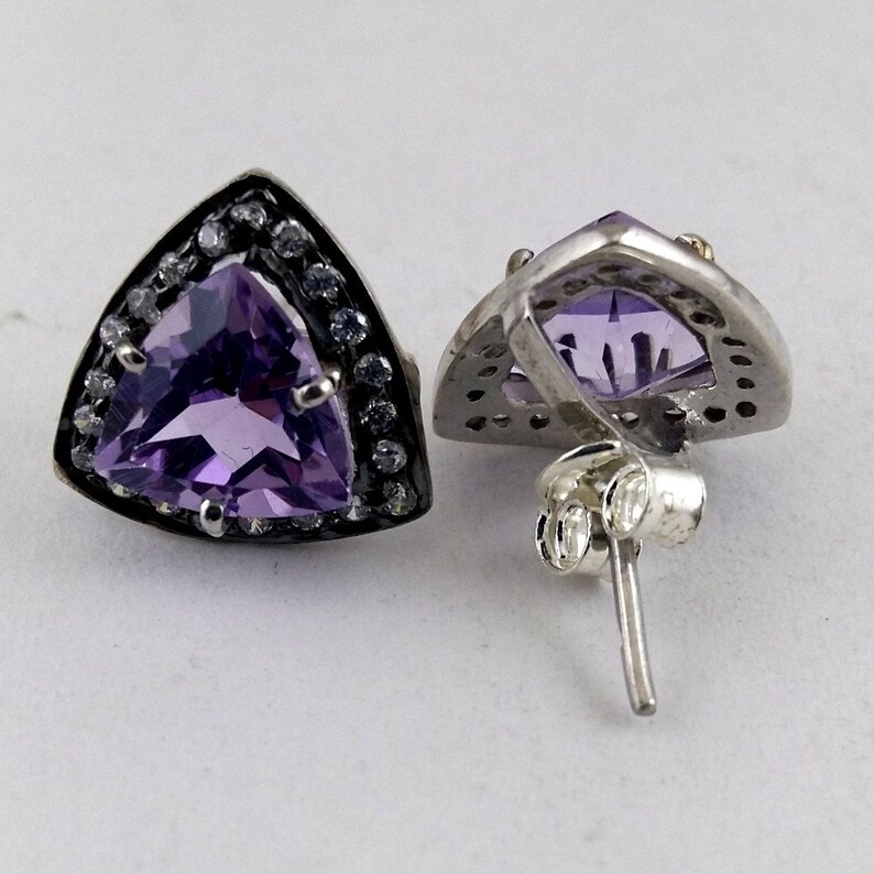 925 Sterling Silver Purple Gemstone Victorian Earring Jewelry Birthstone Earring Jewelry 1 Pair Art Deco Natural Amethyst Stud Earrings