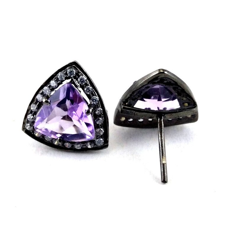 925 Sterling Silver Purple Gemstone Victorian Earring Jewelry Birthstone Earring Jewelry 1 Pair Art Deco Natural Amethyst Stud Earrings